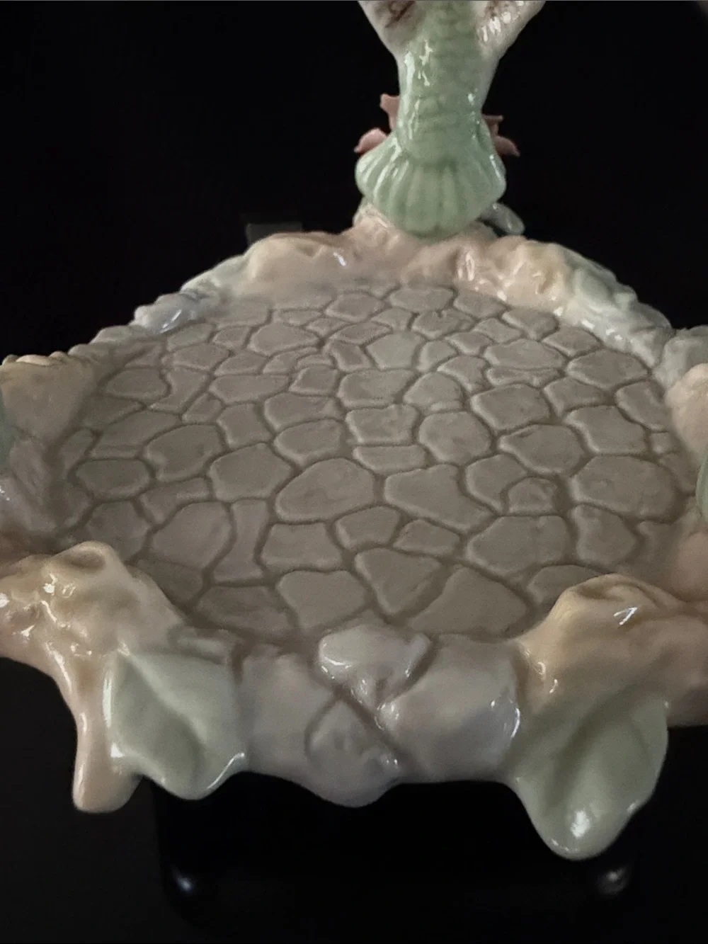Galactika Pastel Green and Pink Porcelain Hummingbird Candle Holder/Trinket Dish
